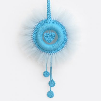 Ghirlanda nascita in tulle celeste