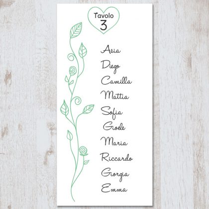 Cartoncino segnaposti per tableau de mariage personalizzabile, disponibile in due varianti: cartoncino bianco o avorio.