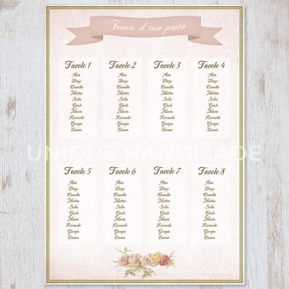 Tableau de Mariage Vintage personalizzabile: poster in formato 50 x 70 cm, stampato su carta speciale impermeabile antistrappo
